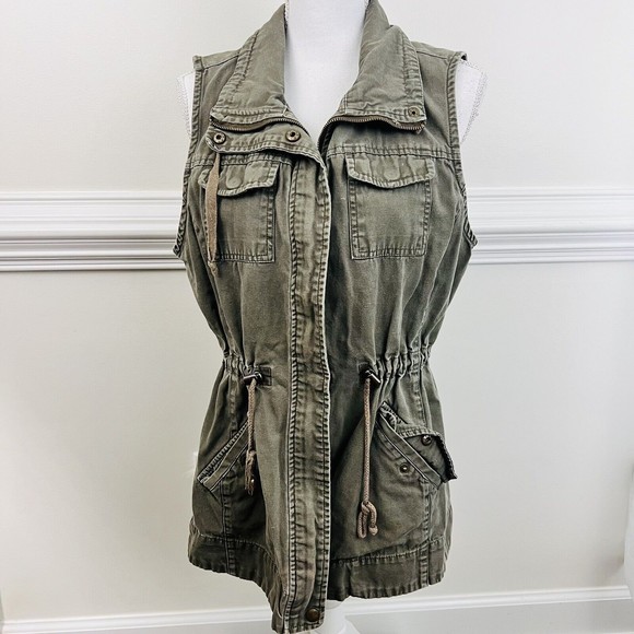Sebby Jackets & Blazers - SEBBY Sz Large Utility Vest ~ Sleeveless Green Military Denim Zip-Up